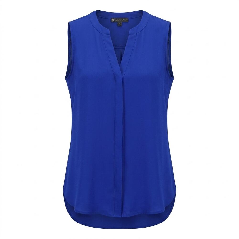 Adrianna Papell Royal Blue Sleeveless Split V-Neck Blouse Women Size L